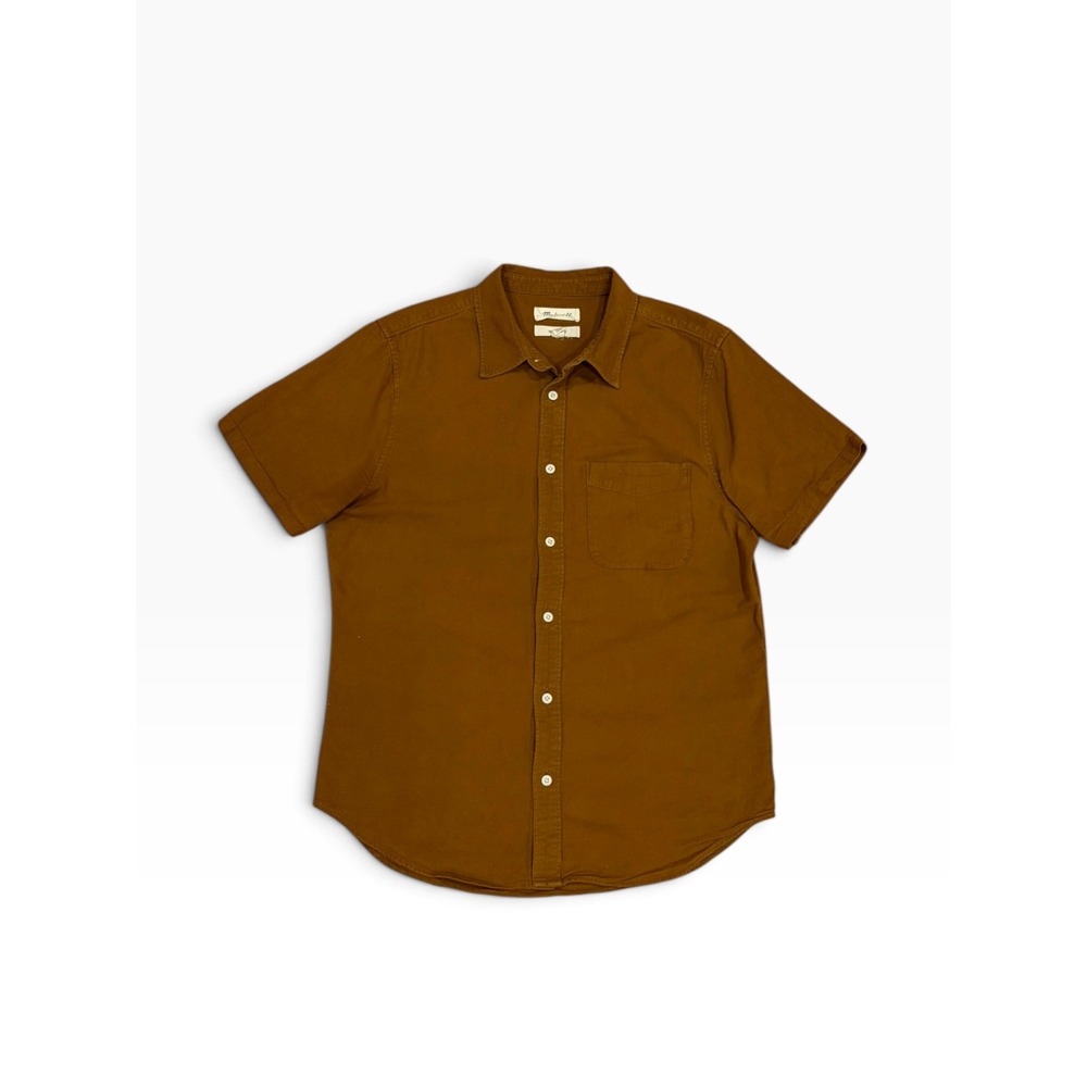 Madewell Mens Perfect Fit Short Sleeve Button Down Shirt Brown Tobacco Size M